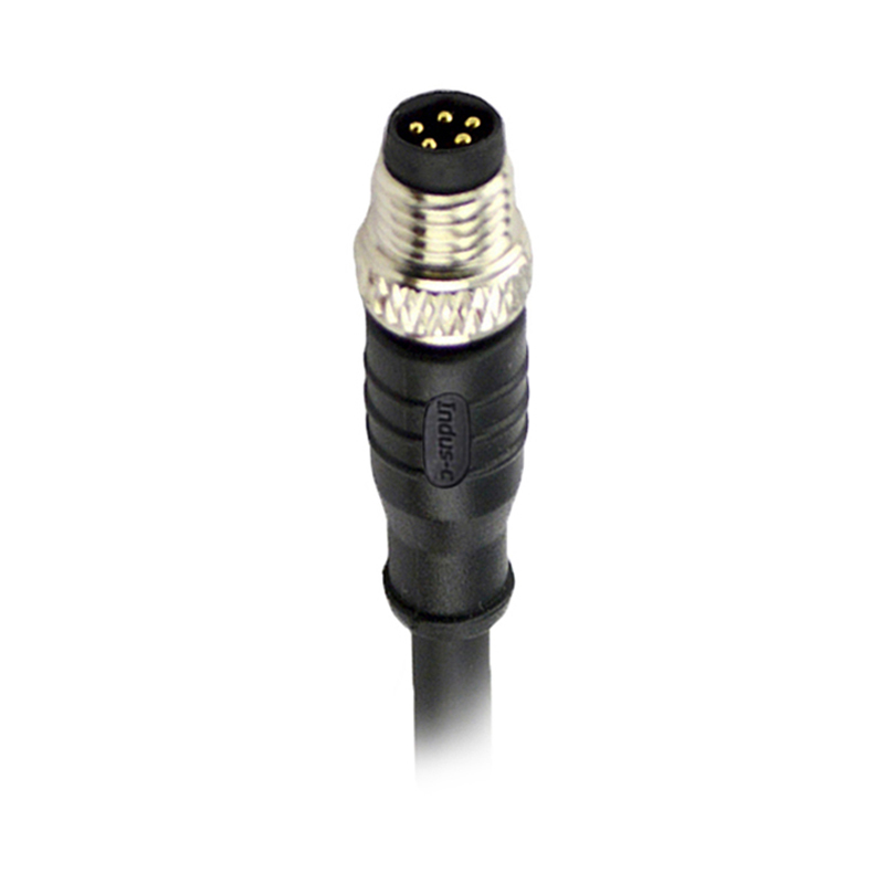 M8 5pins B code male straight molded cable,unshielded,PVC,-10°C~+80°C,24AWG 0.25mm²,brass with nickel plated screw